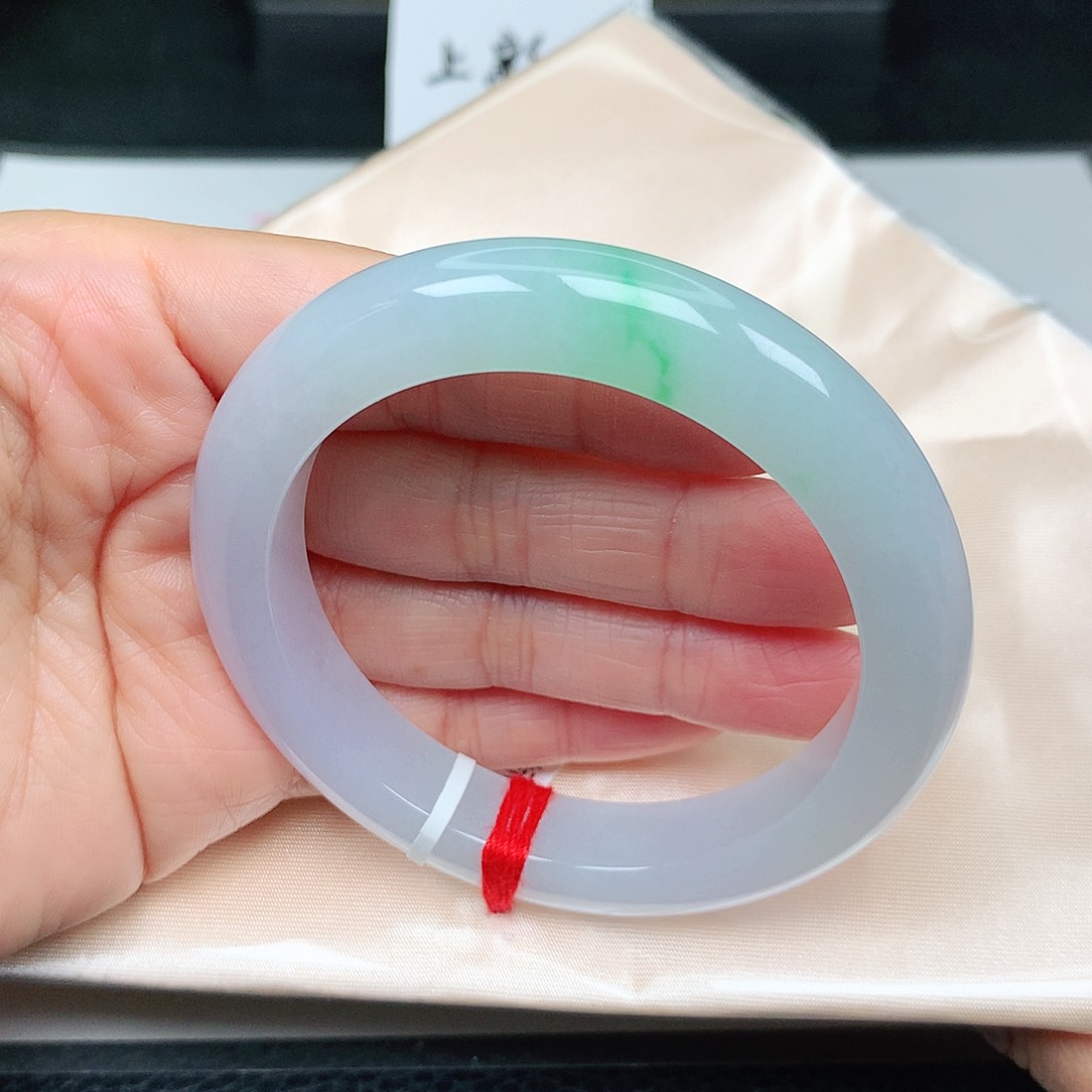 未镶嵌手镯翡翠冰胶飘阳绿新品30