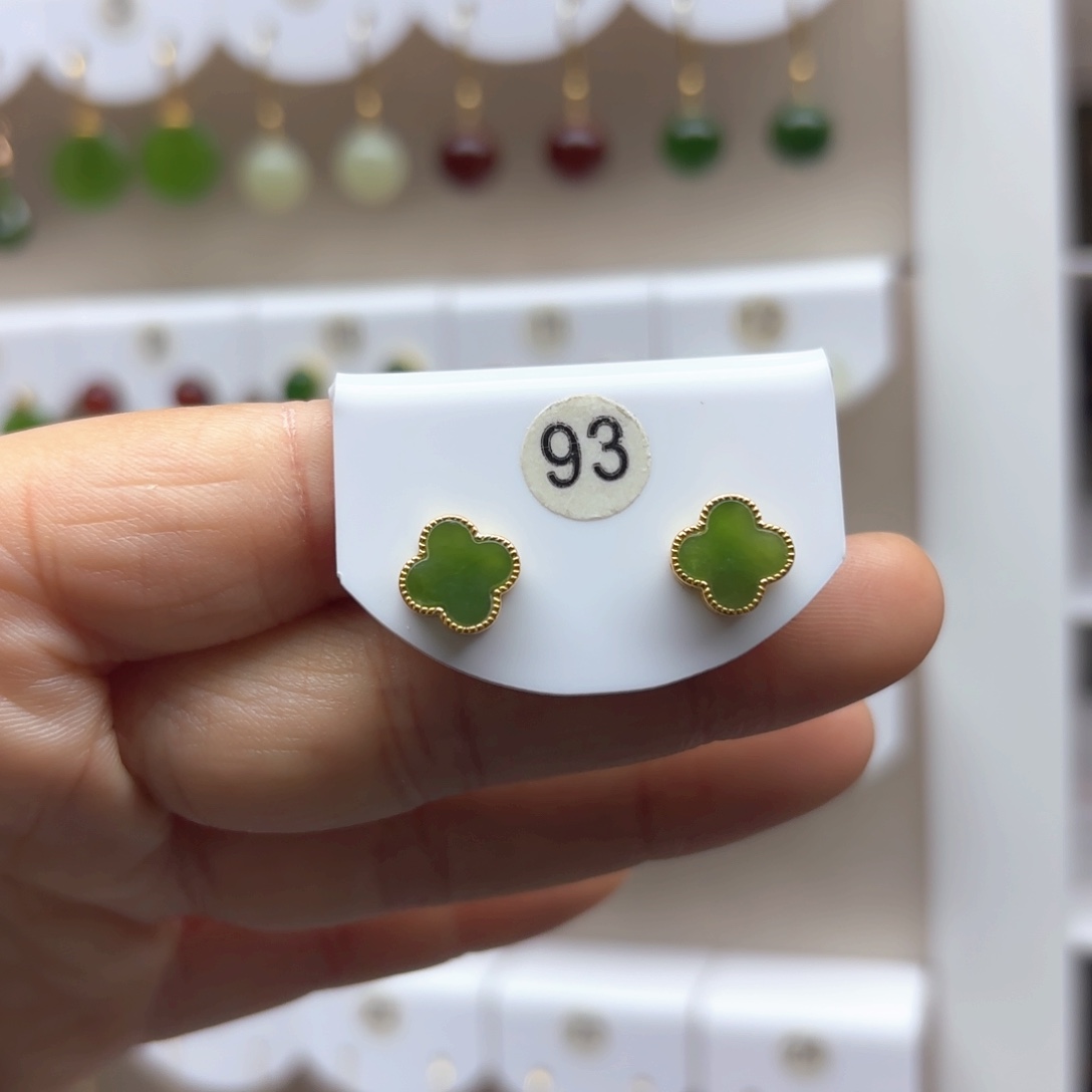 和田玉耳饰银S925镶嵌