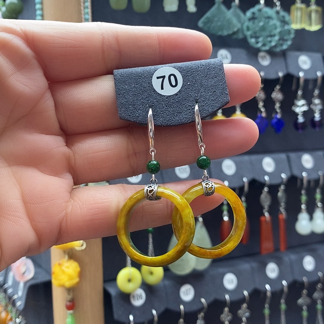 雁***子翡翠银S925镶嵌耳饰