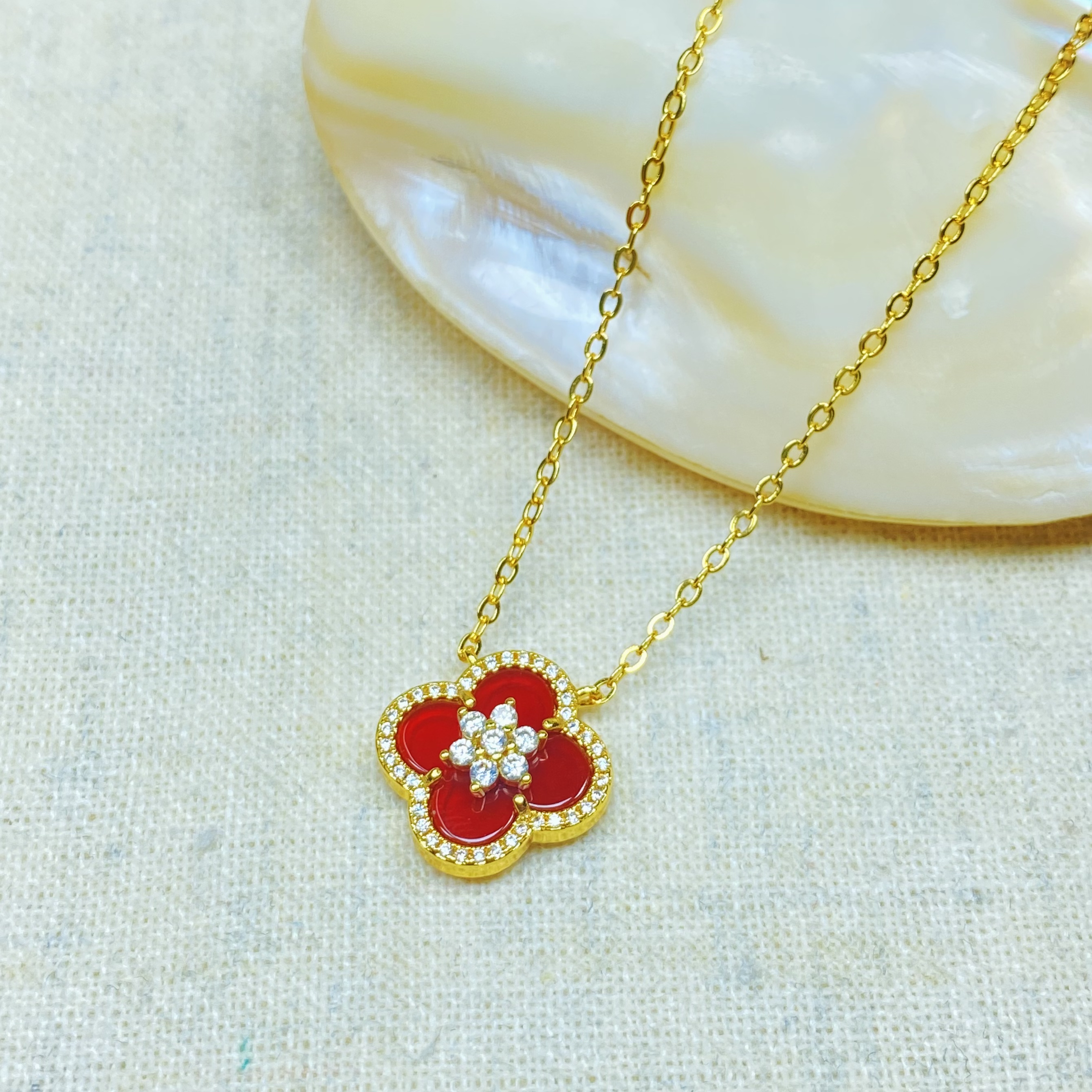 K0613经典红色小花一体项链多样性发货49045