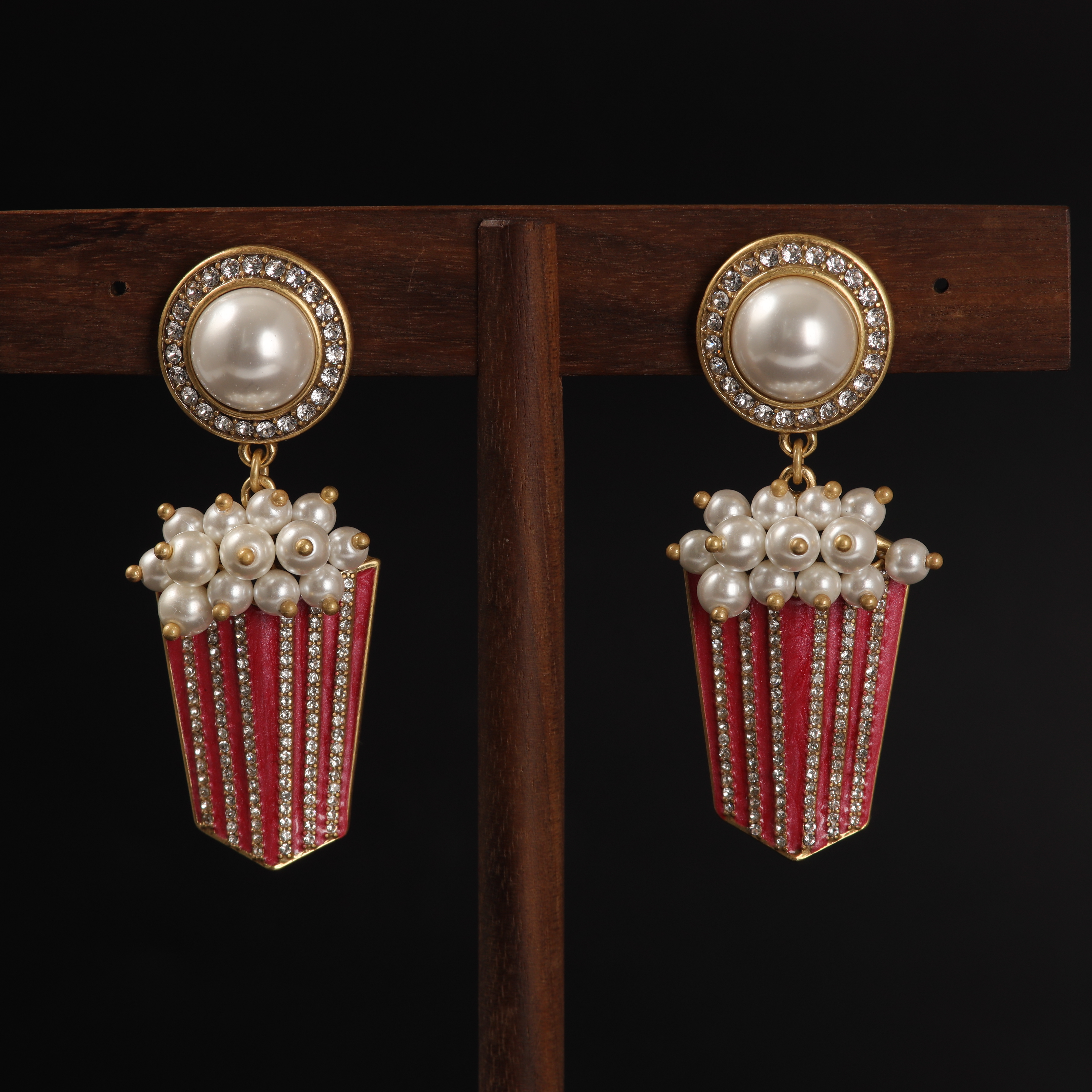 铜合金锆石耳饰 精致欧美风宫廷风粉色爆米花古风百搭粉色复古