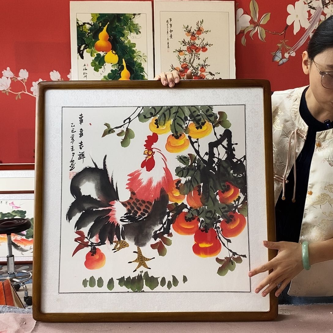 国画手写手绘国画作品带框包邮62✖️62