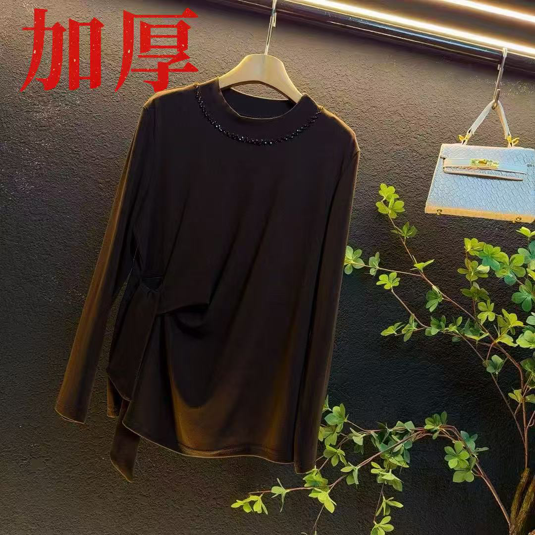 新款大码2025圆领重工设计百搭高级感减龄显瘦收腰小衫上衣/33311