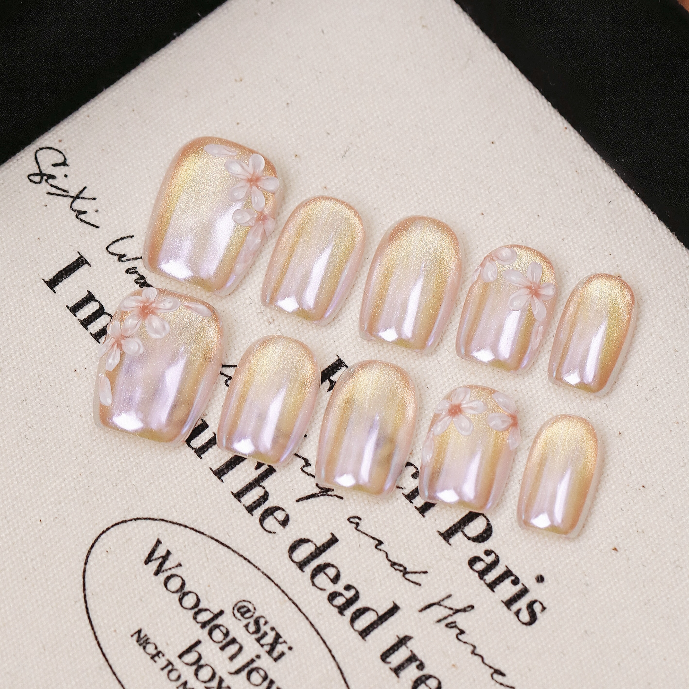 郭小双穿戴甲【晚樱落海】手工穿戴甲10片盒装-S21639