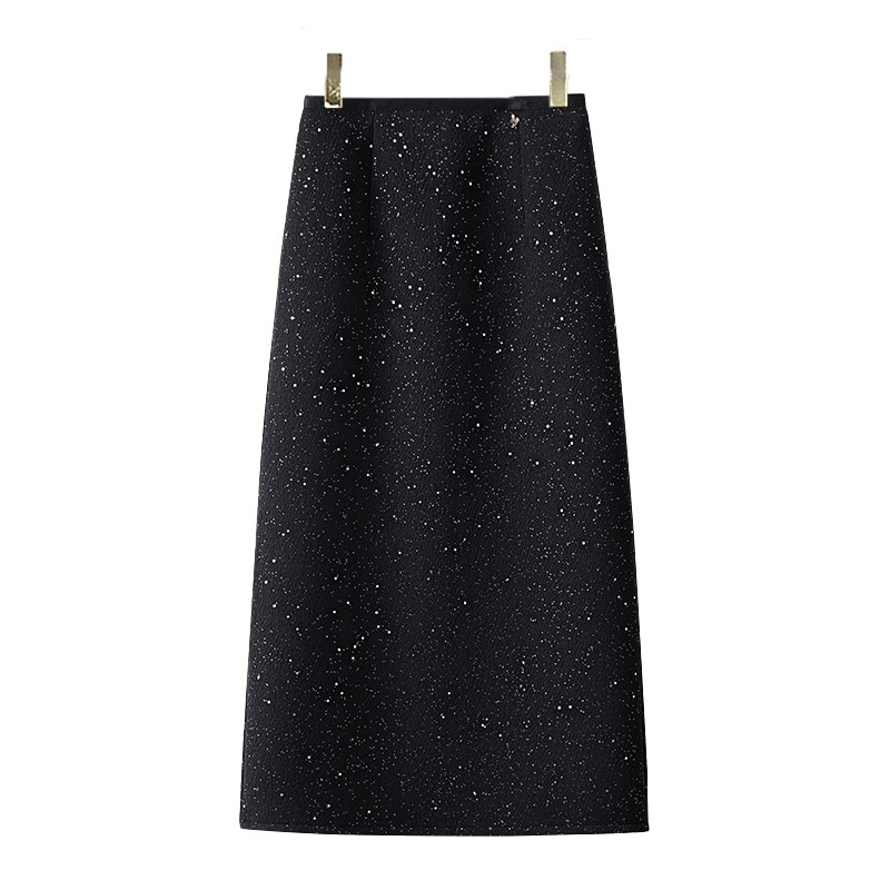 千韵伊然 高级感亮片半身裙女气质名媛时尚百搭开叉包臀裙1563