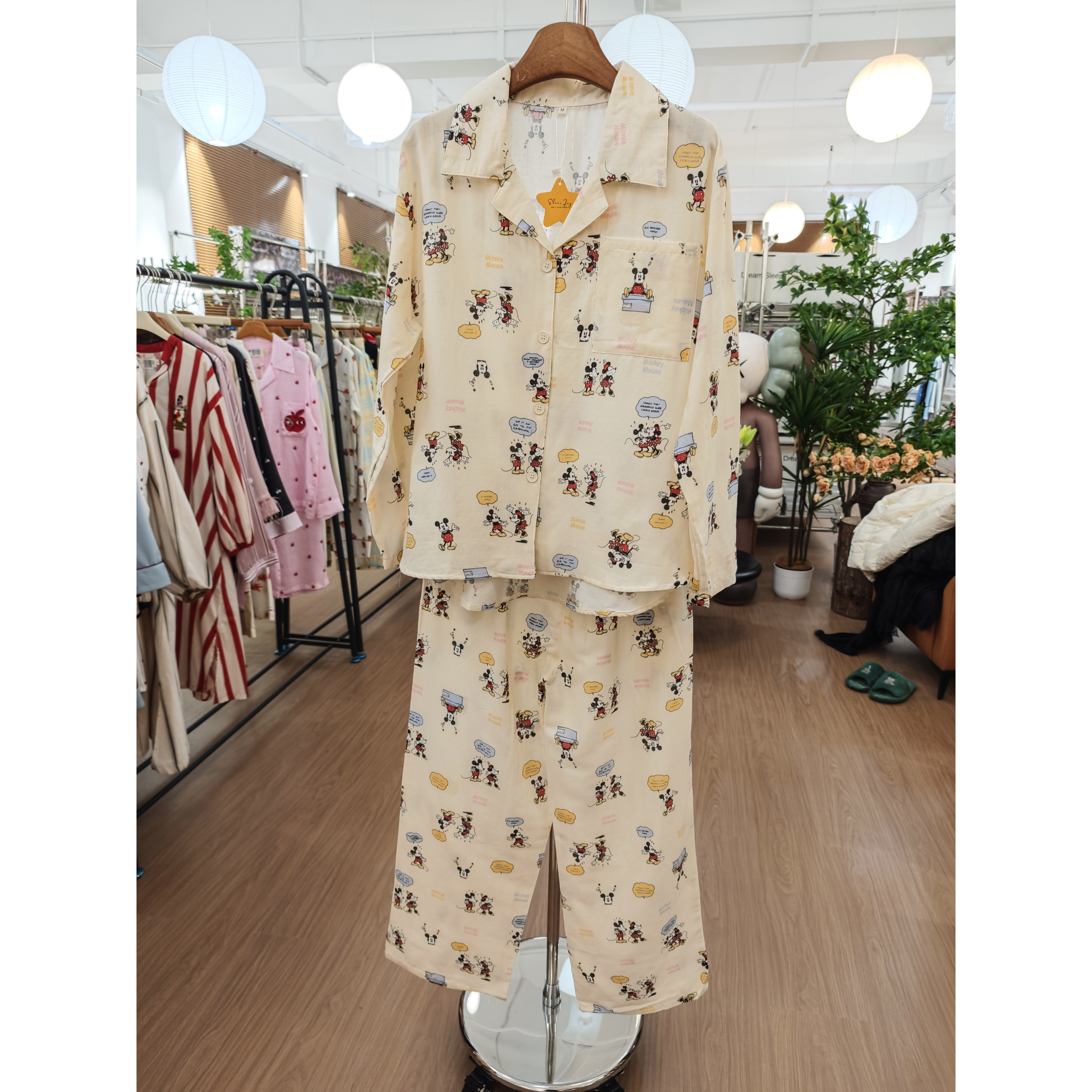 时梦也【迪士尼米奇】春秋新款长袖A类纯棉家居服套装可爱少女睡衣