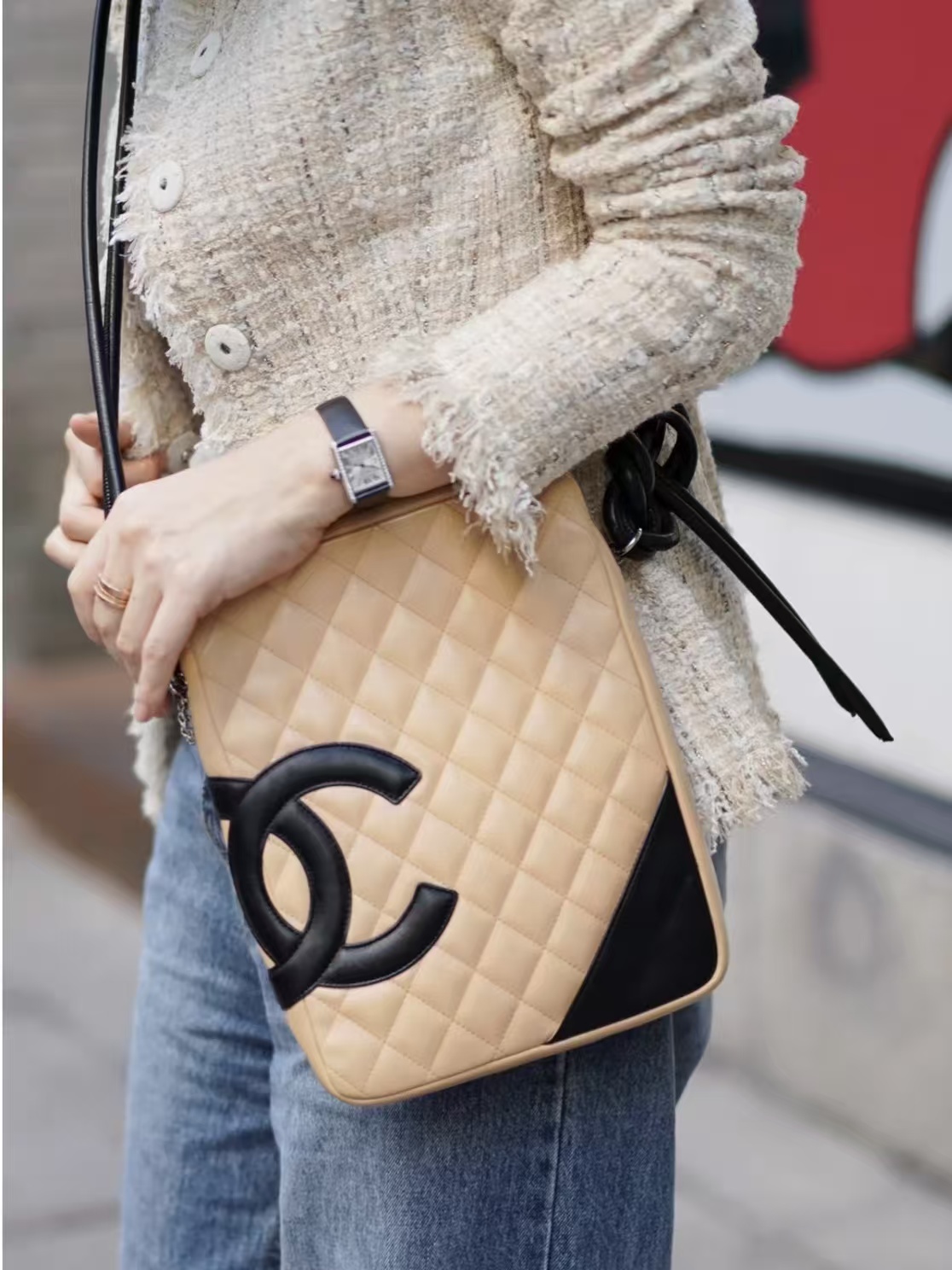 95新 Chanel/香奈儿 奶茶色康鹏斜挎相机包 底长19 9开