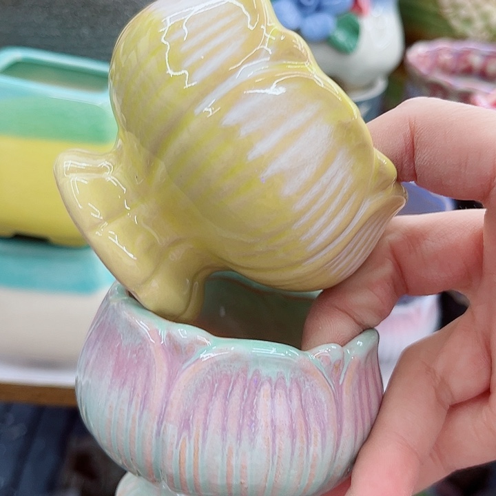 多肉绿植陶瓷花盆9.9包邮，有孔