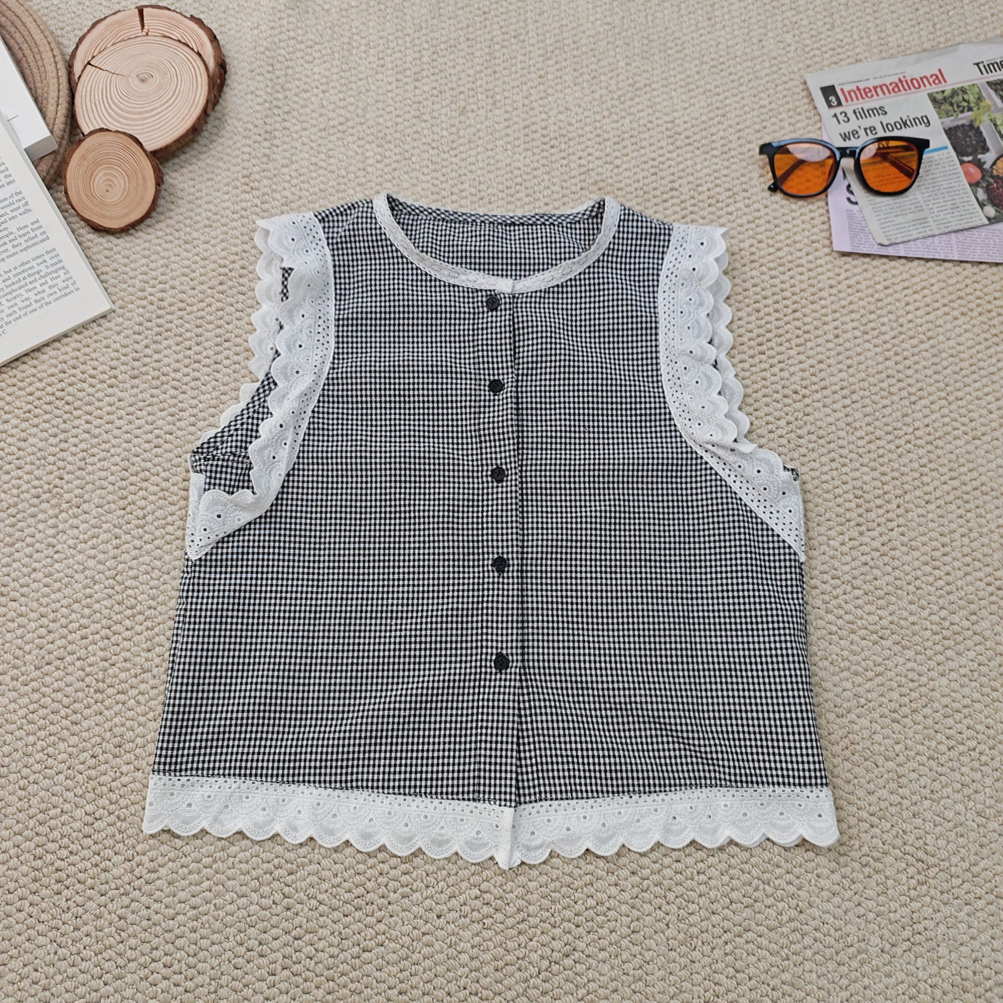 2025夏季新款韩版百搭格子背心3437