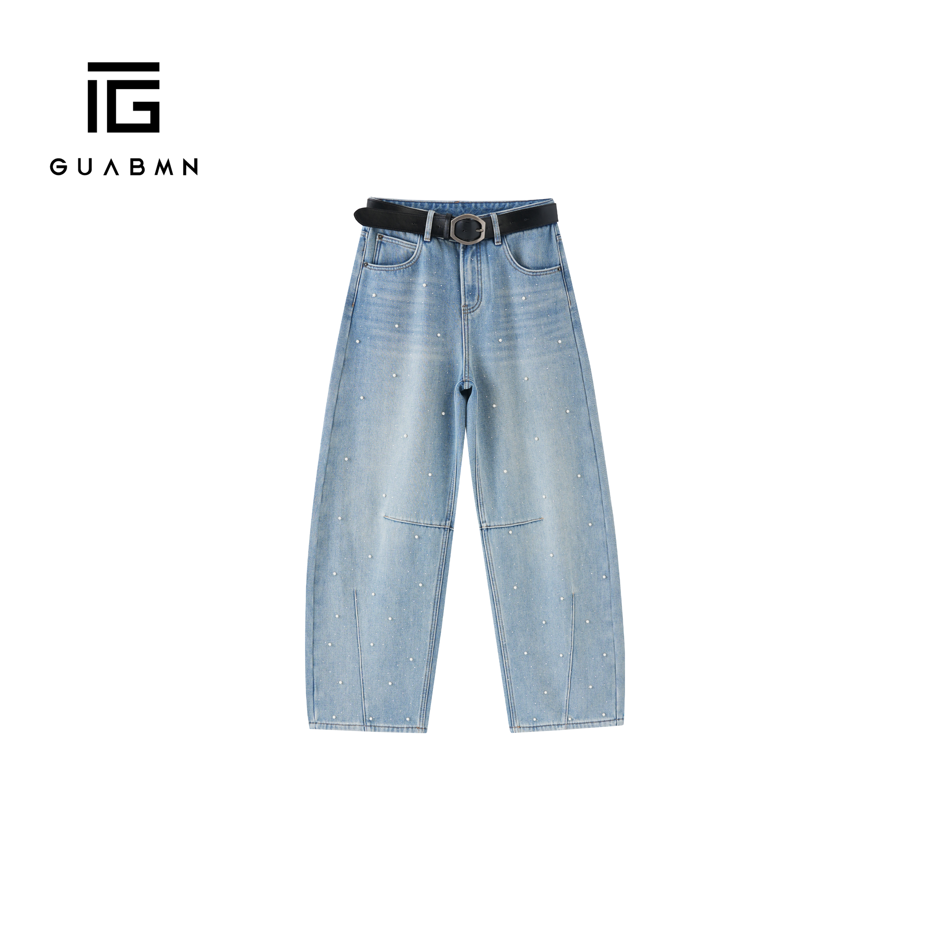 GUABMN2025冬季新款休闲阔腿满天星高腰显瘦直筒裤长裤牛仔裤6085