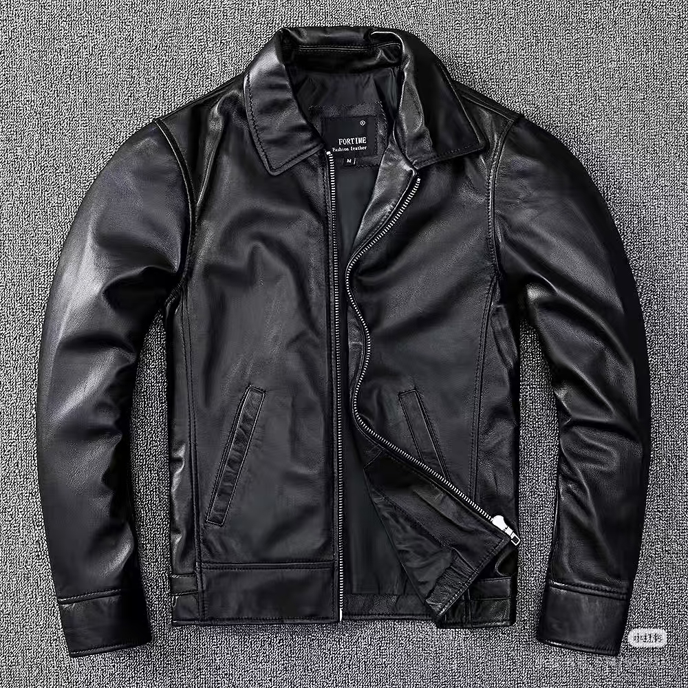 黑色多口袋秋季免烫拉链皮衣标准帅气短款翻领