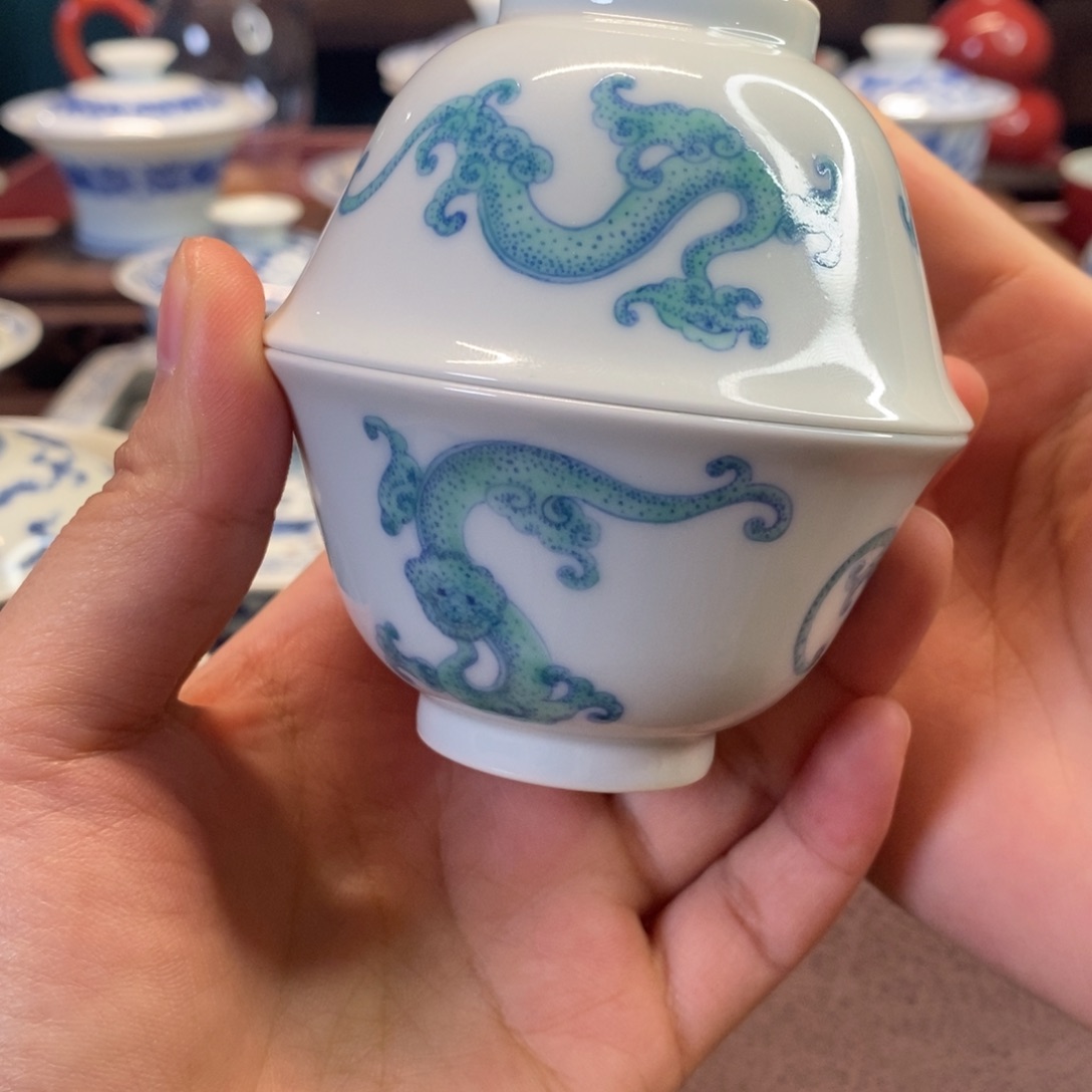 碗斗彩螭龙纹撇口对杯70cc 两只