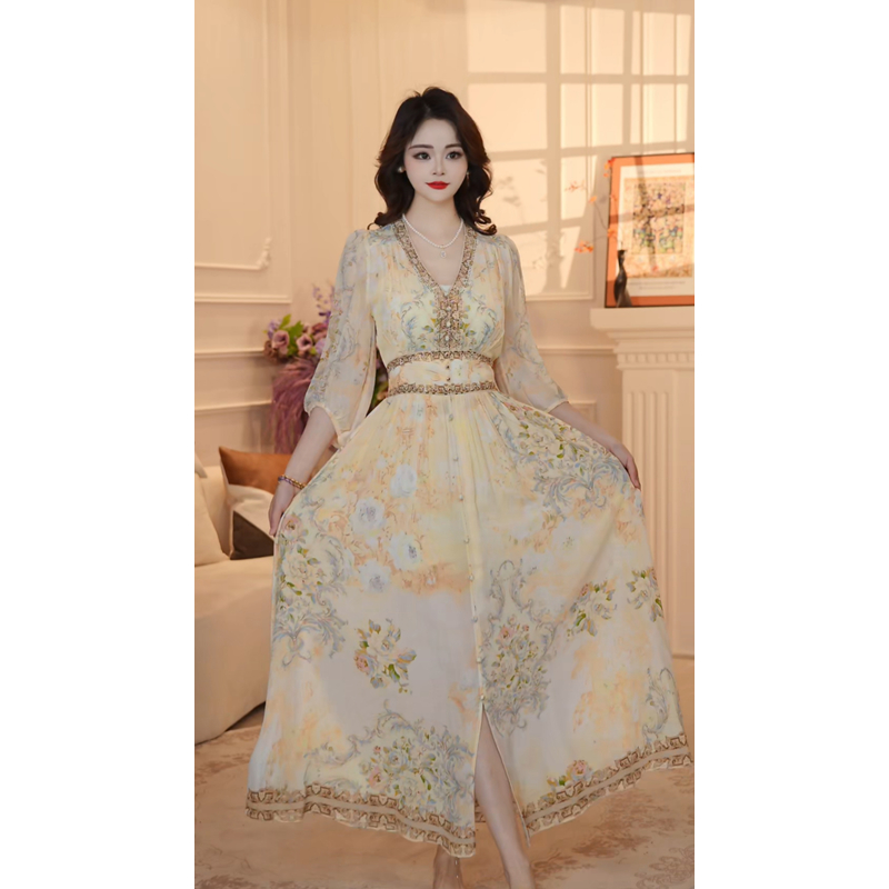 【花影流苏】25年新定位花名媛风优雅气质收腰高端连衣裙