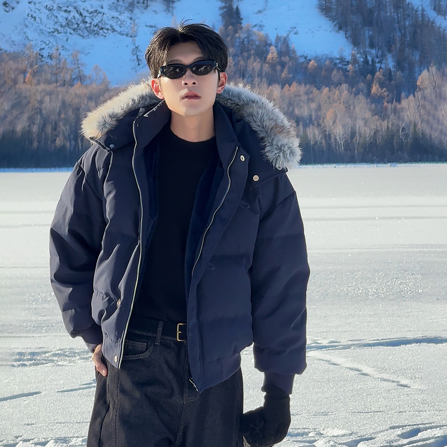 一轩轩轩【踏雪凌云】冬季高级感连帽座山雕男加厚羽绒服外套630321