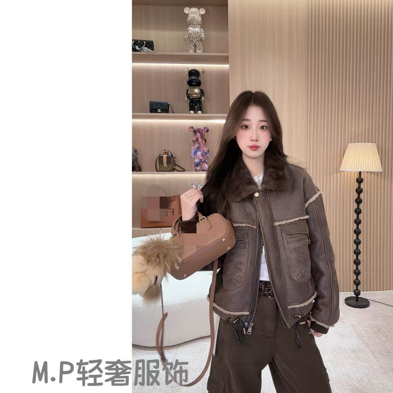 萍宝宝 | MP貂领 翻领时尚经典宽松棕色外套