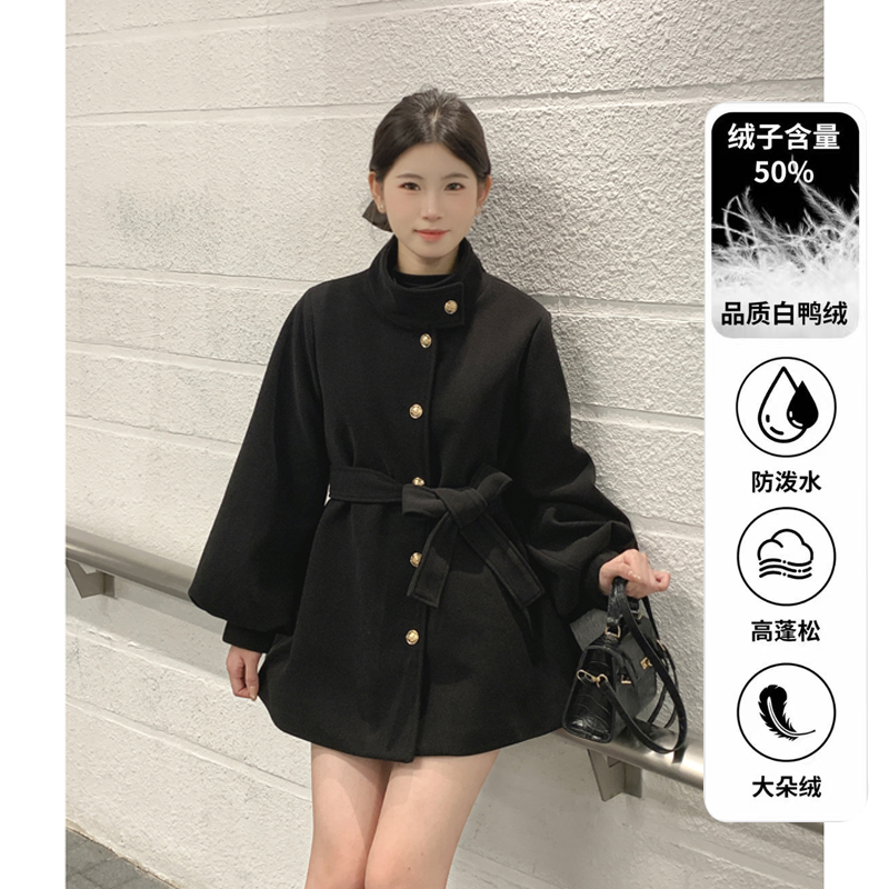【白鸭绒】韩系立领内胆羽绒外套呢子大衣2025冬季新款气质毛呢外套