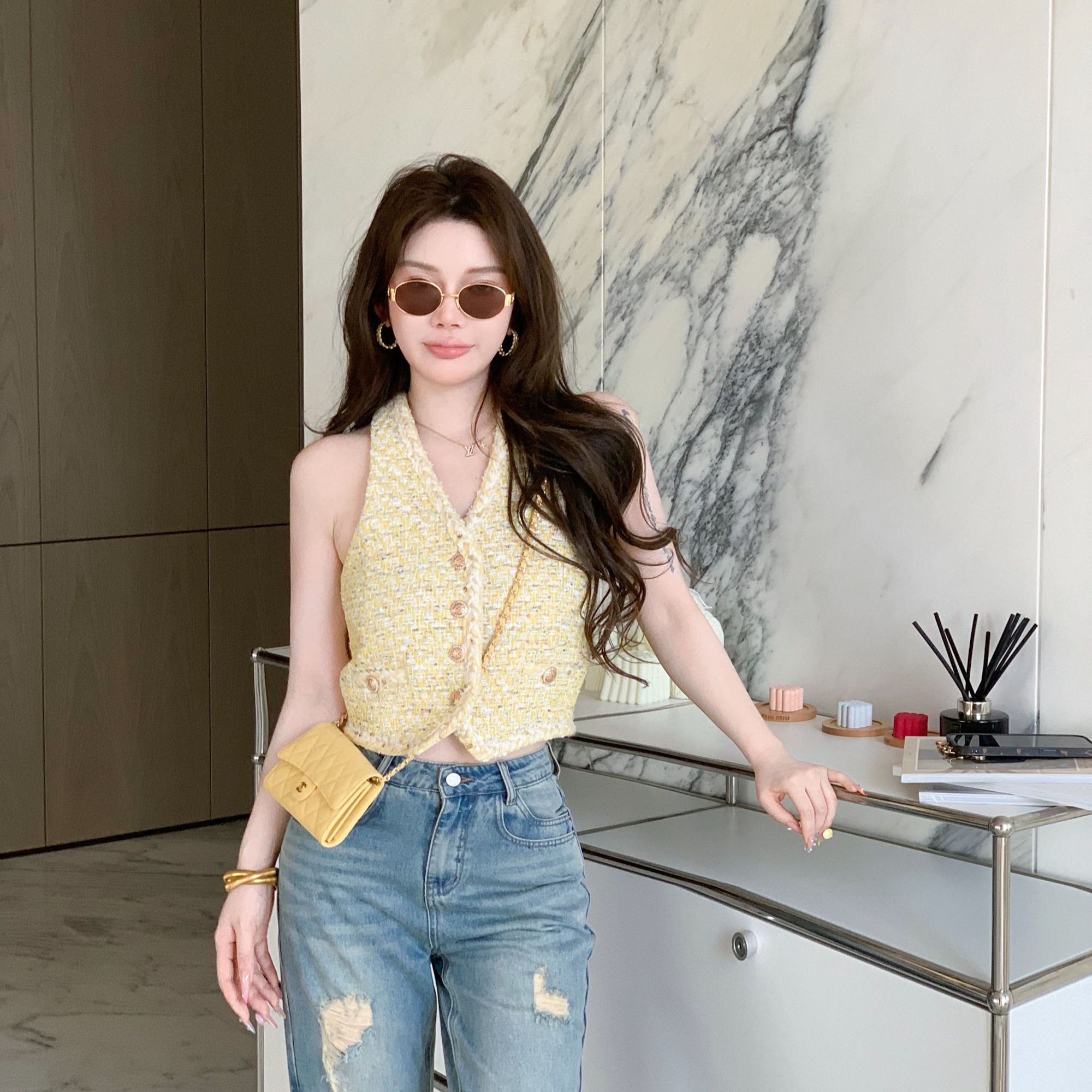 媛媛【千金小香】无袖小香风时尚外套马夹马甲2025新款上衣#W0855