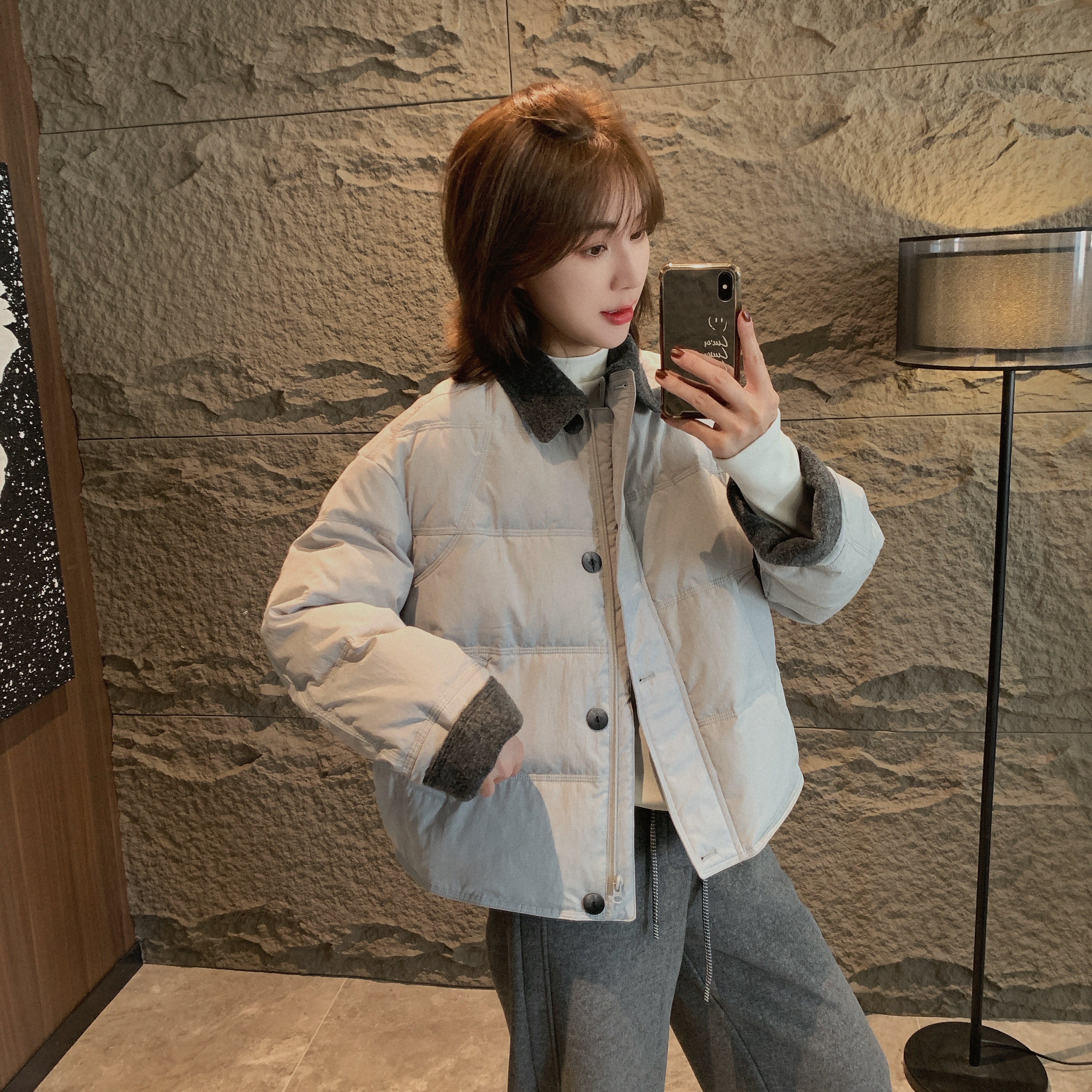 XIAREN【撞色翻领面包90白鸭绒】高级外套外出新款羽绒服潮流休闲服