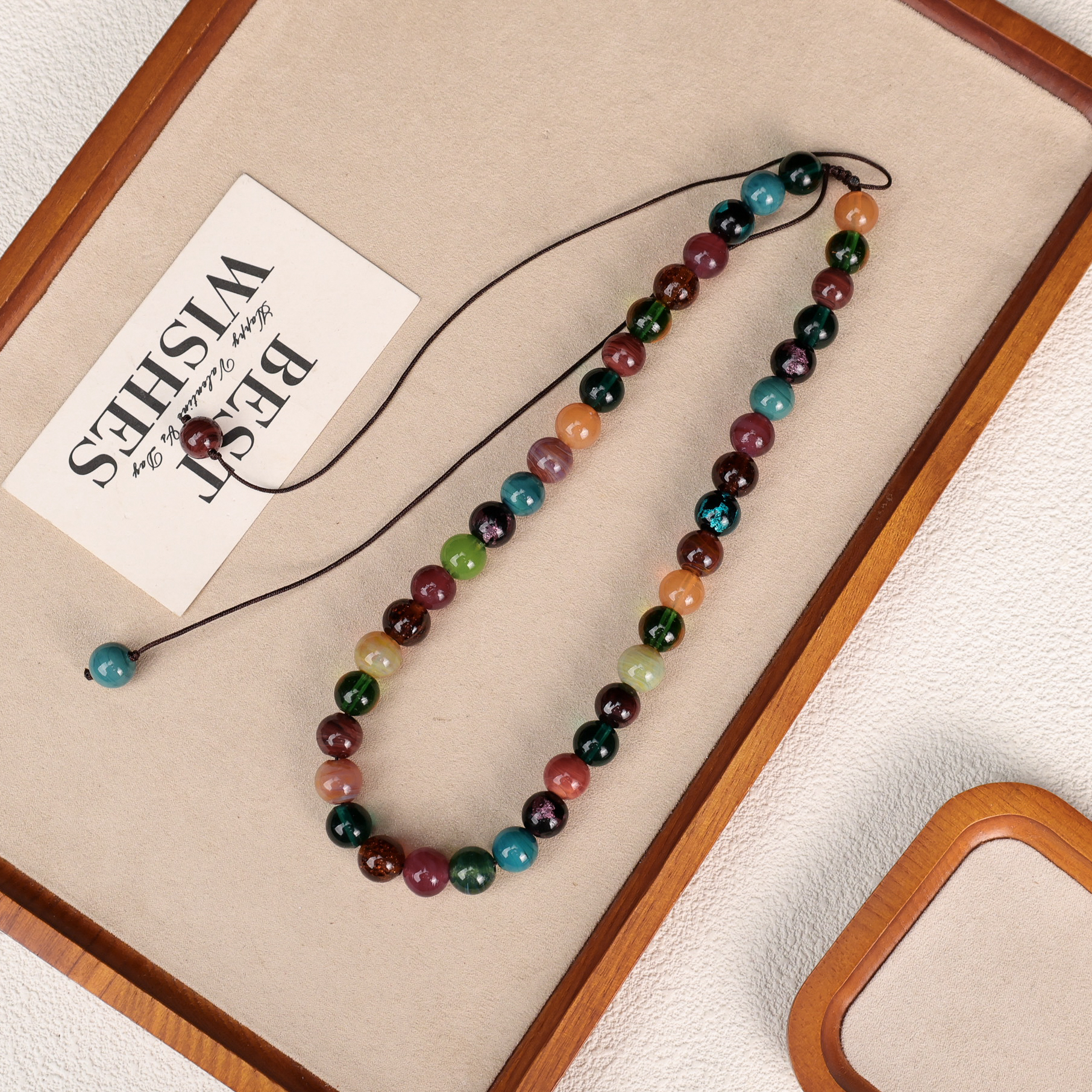 合金琉璃项链 LZ4695紫色银箔彩色多宝搅料进口料绳编项链