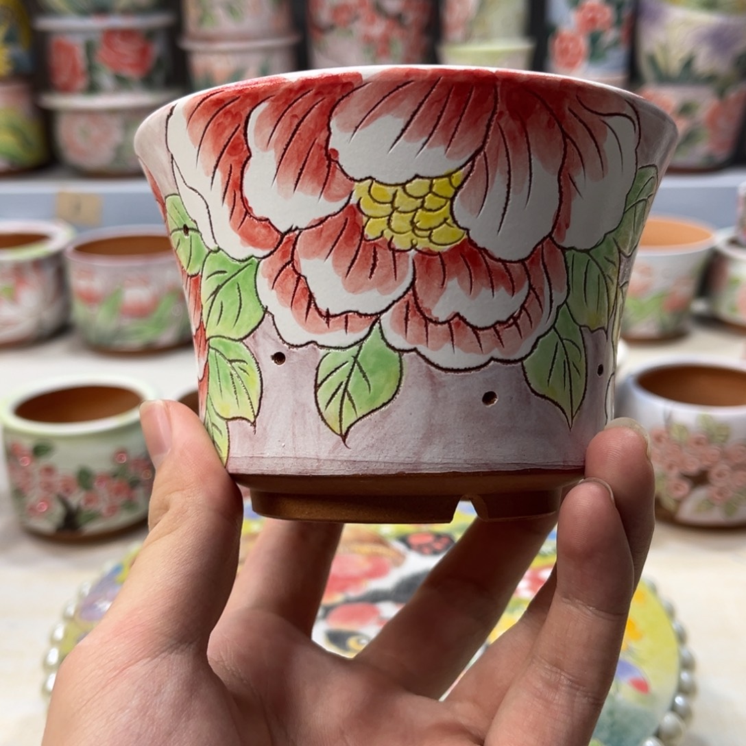 红陶泥手绘多肉花盆