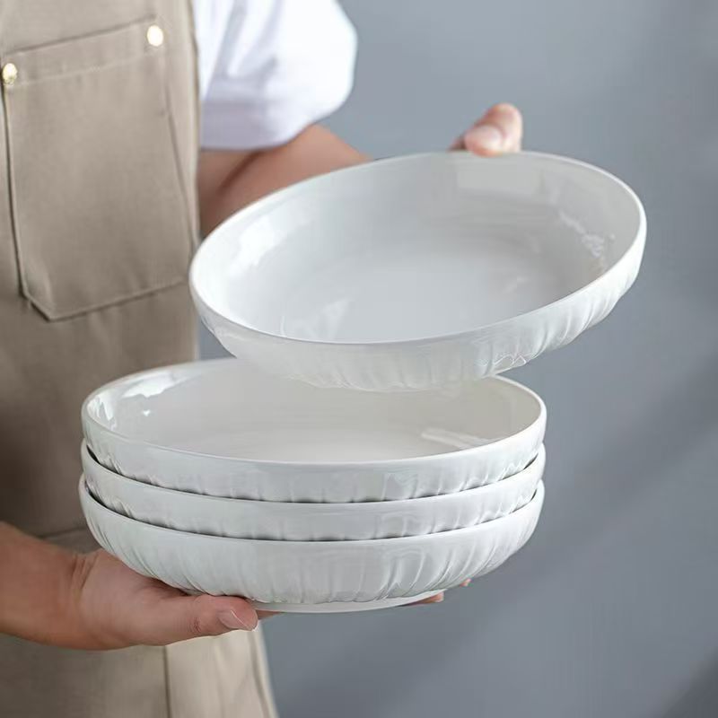 【六件套】浮雕纯白8英寸盘子６个装