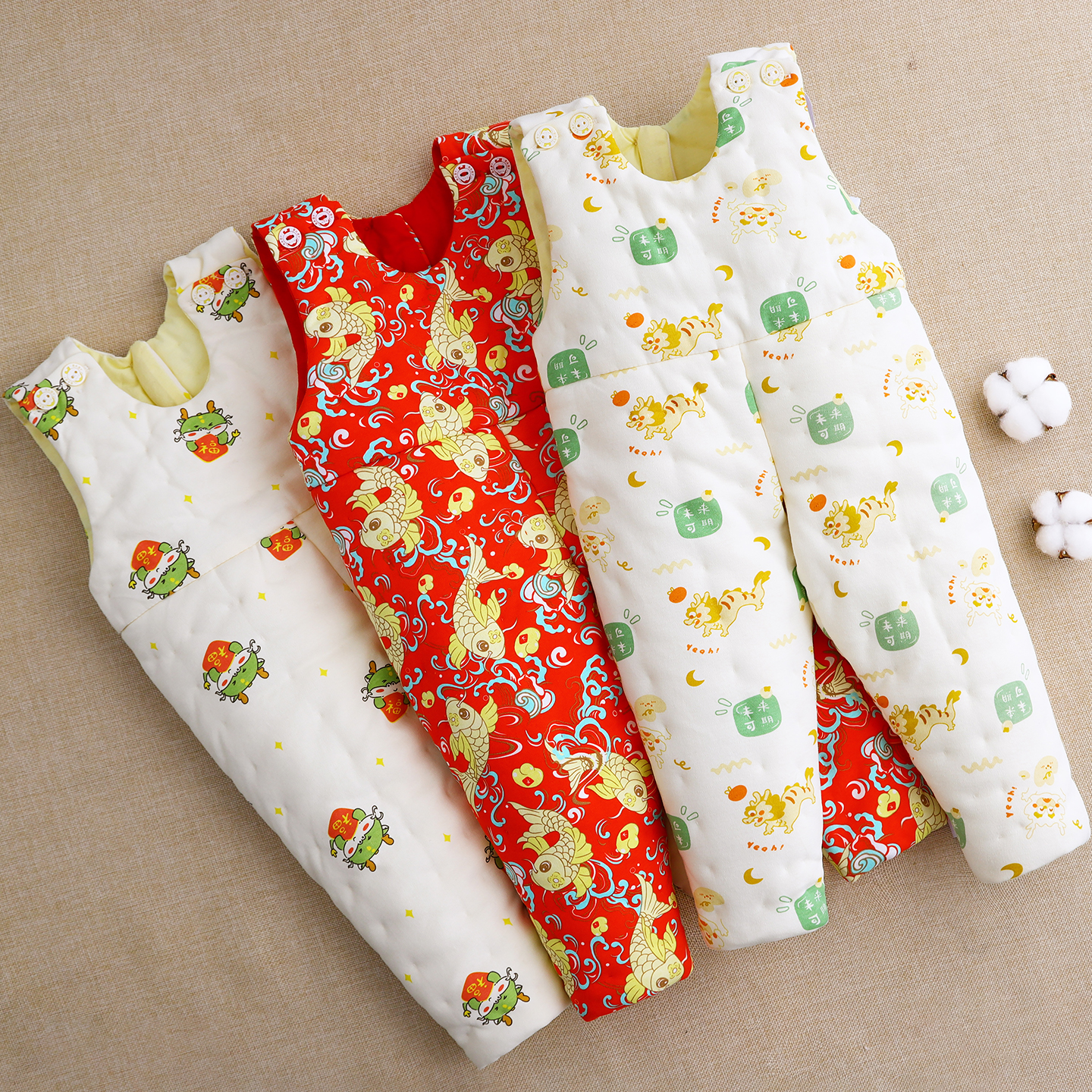 婴童背带棉裤手工纯棉花开档保暖裤宝宝长裤冬季加厚内外穿棉内胆