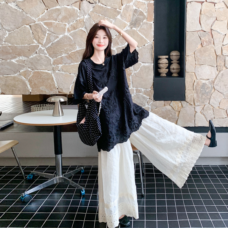 复古老钱风提花上衣阔腿裙裤2025夏季新款气质名媛千金风显瘦套装