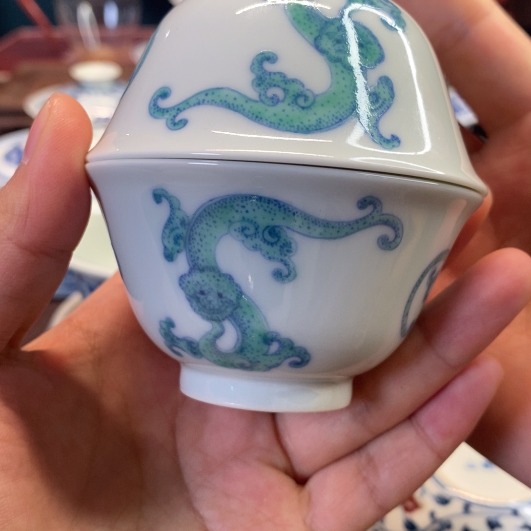 碗斗彩螭龙撇口对杯 70cc  两只