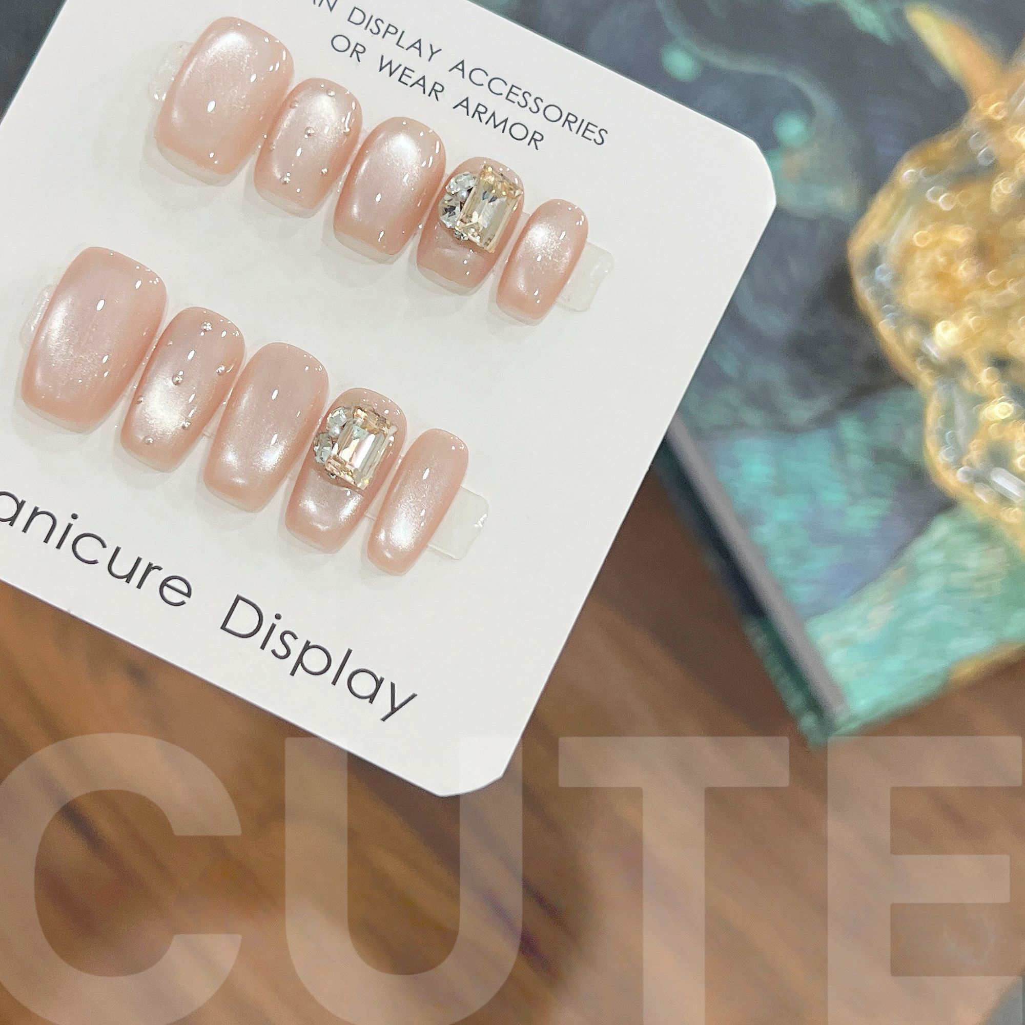 【白月光】秋冬猫眼玻璃珠方糖钻纯手工纯欲显白穿戴甲美甲贴片10片