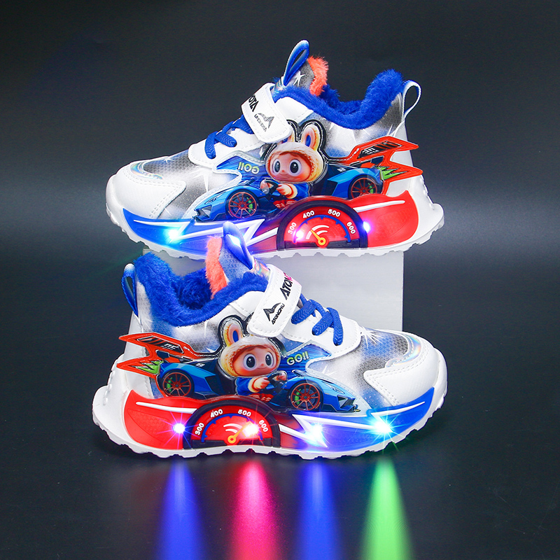 带灯男童运动鞋子2025秋冬新款皮面防水保暖休闲软底轻便跑步鞋子