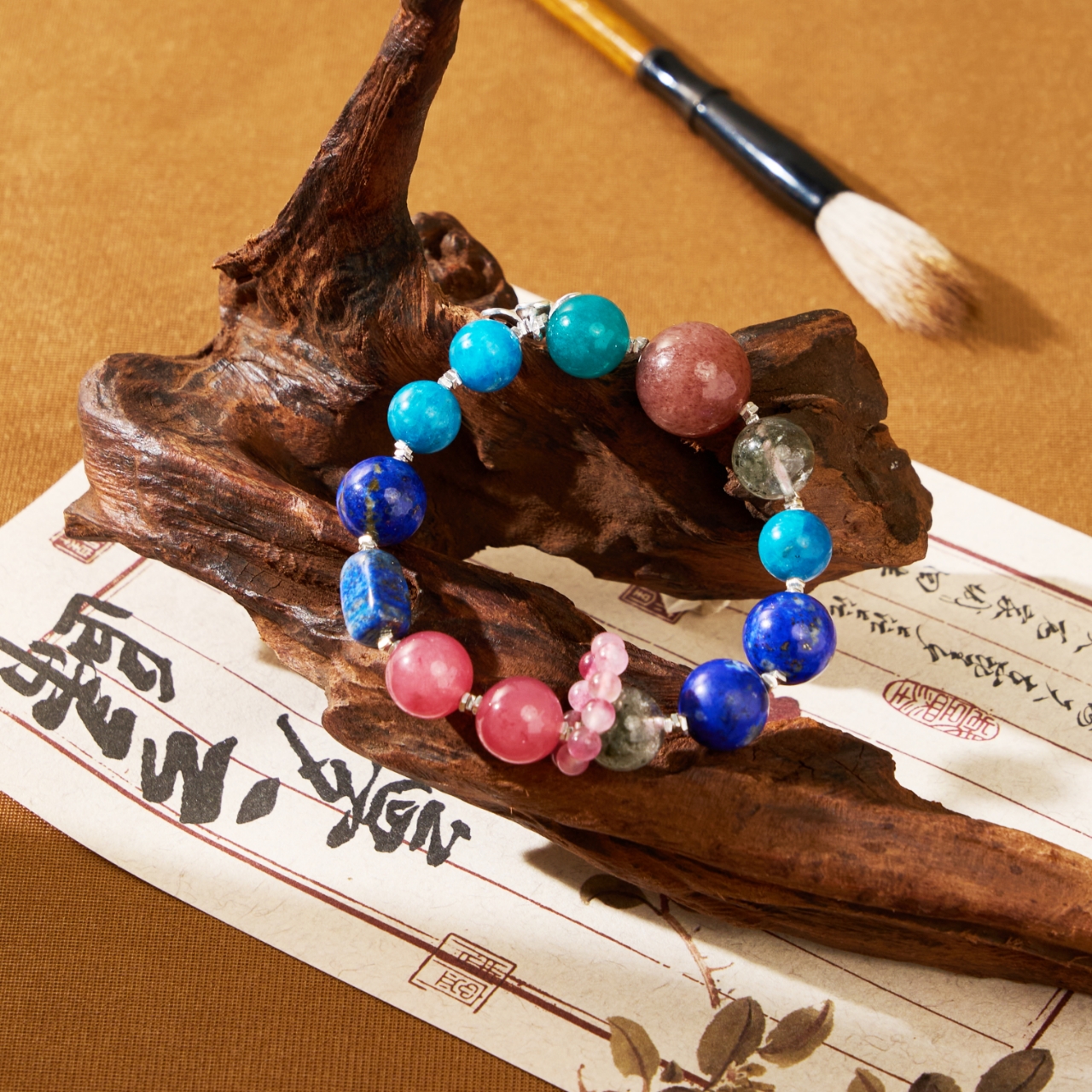 【云雷晶冱】天然青金石草莓晶多宝原创设计款手串