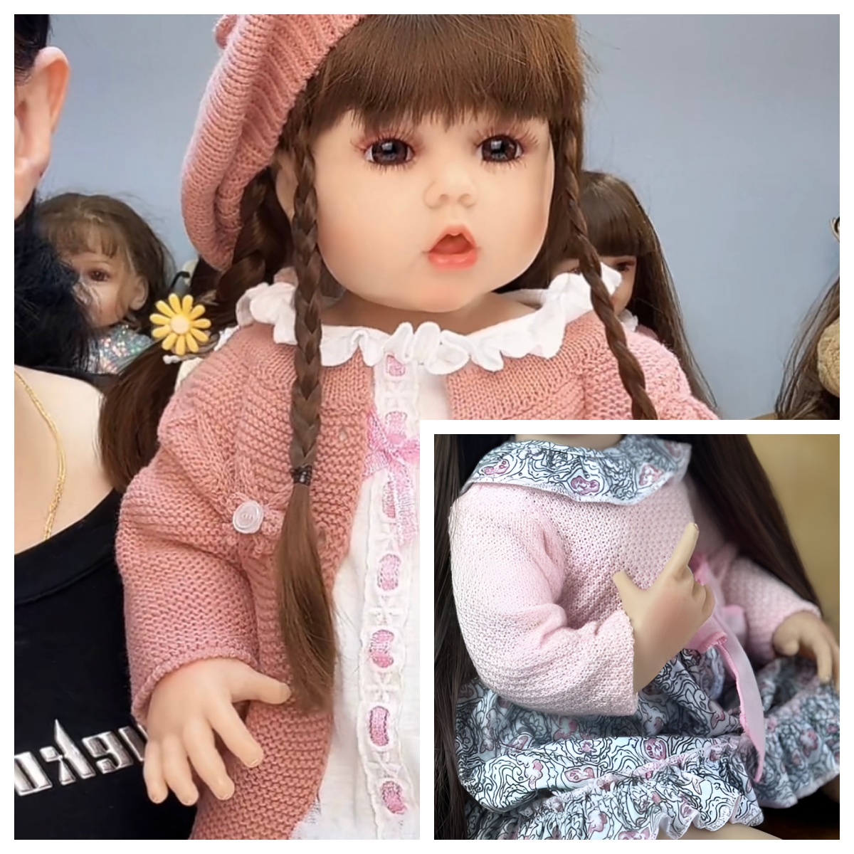 2-带三套衣服55cm吃手粉贝雷帽仿真娃娃女孩玩具搪胶娃娃生日礼物