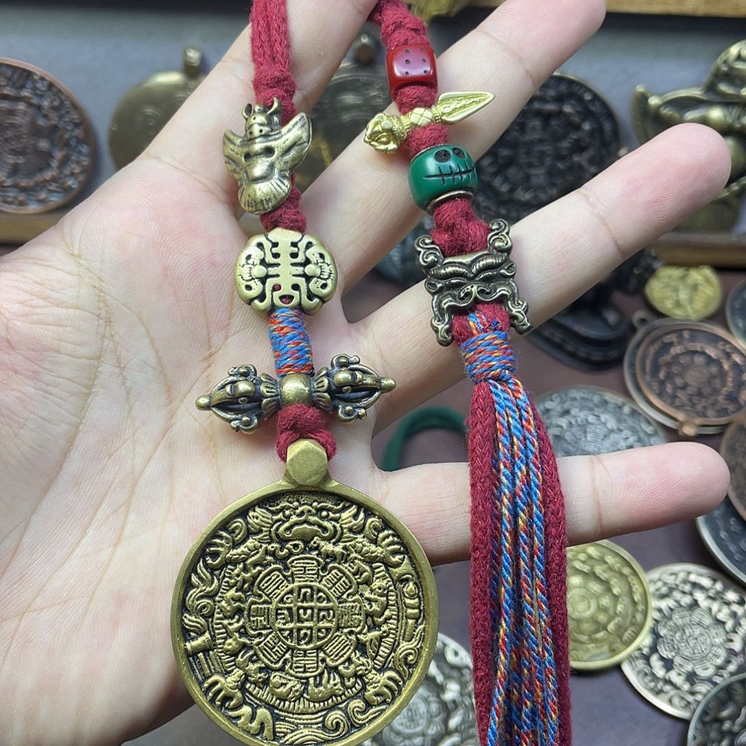 黄铜朝天吼九宫八卦牌包挂腰挂