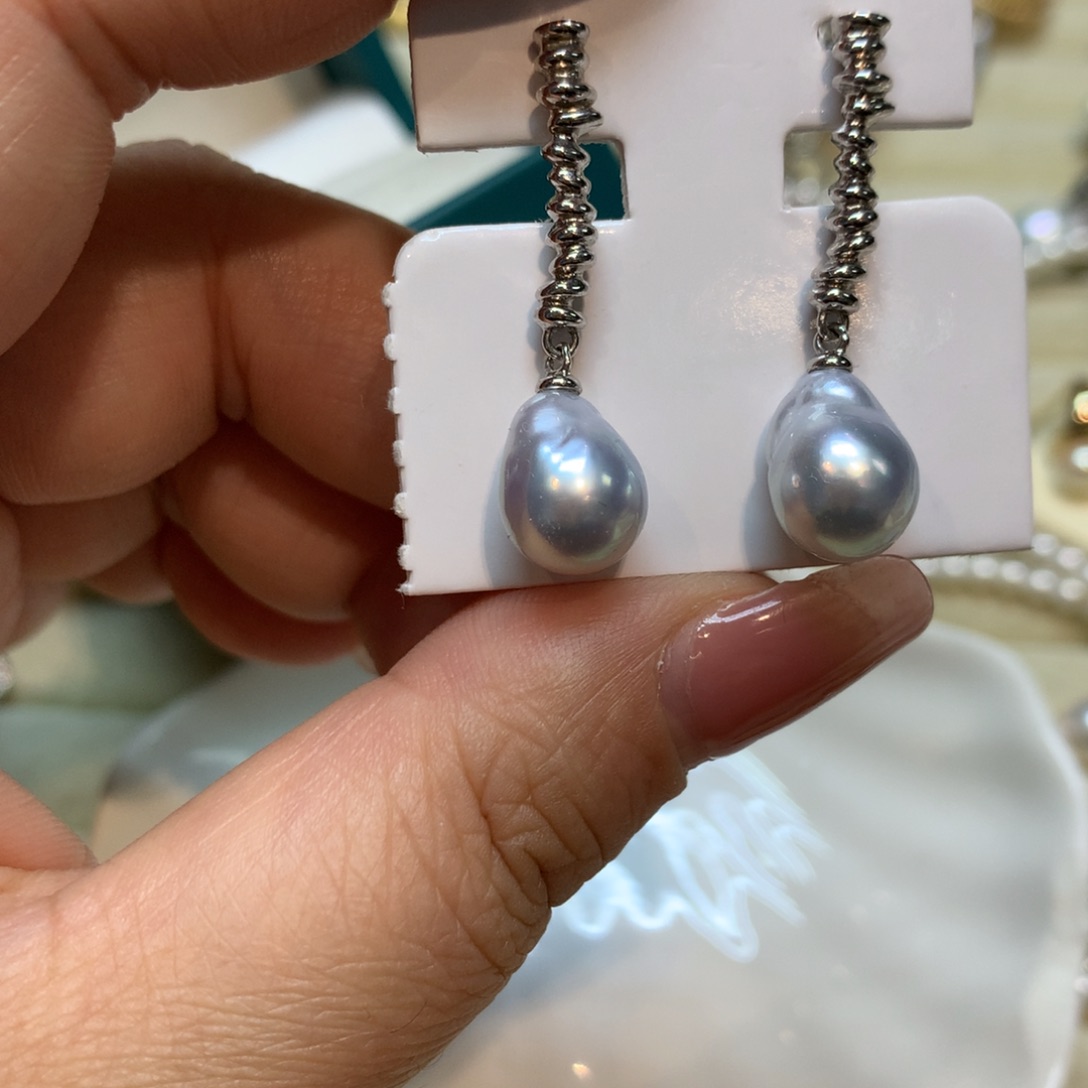 海水珍珠耳饰银S925镶嵌