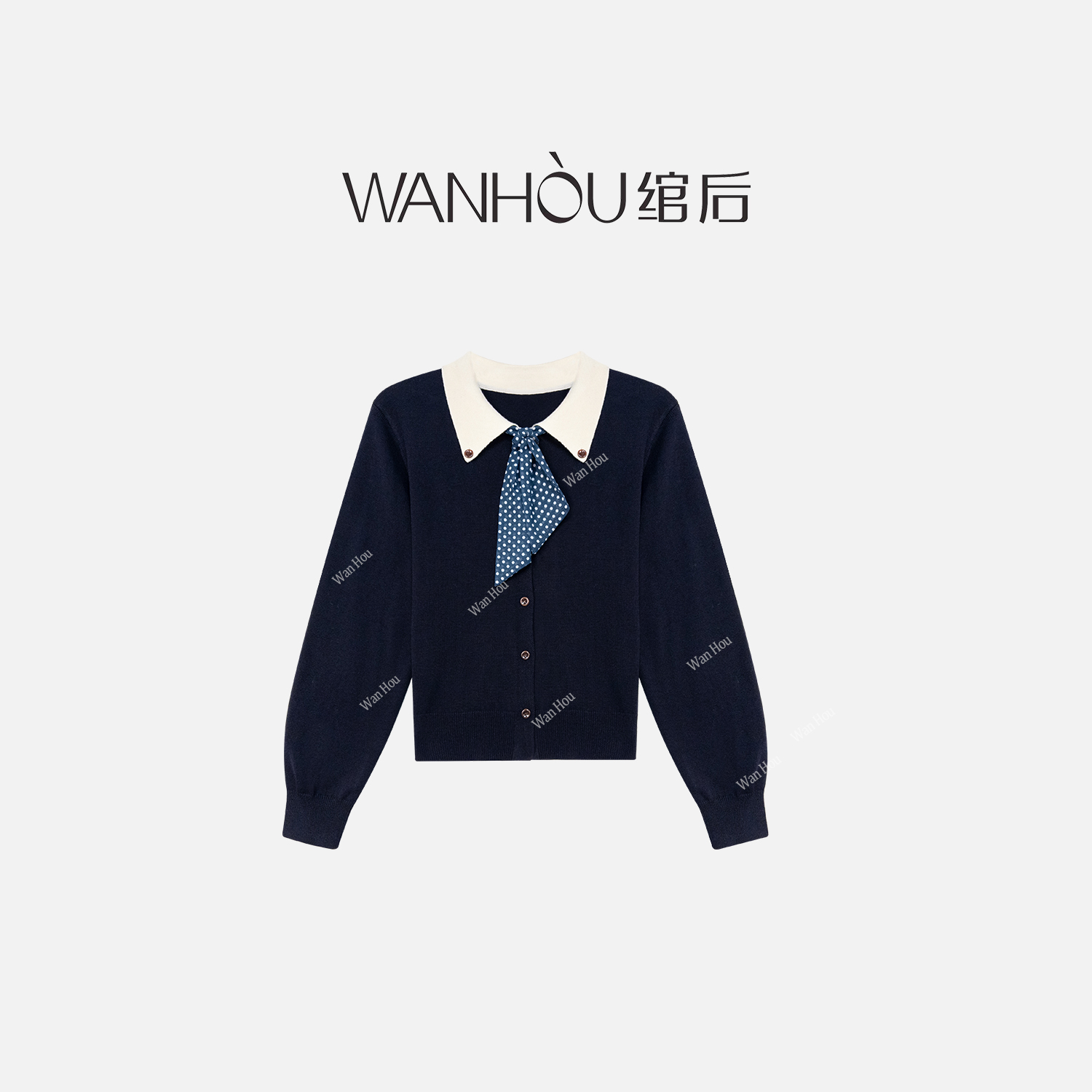 【C3505】#绾后- 秋冬新款韩系领带小众感针织翻领开衫毛衣女 SC