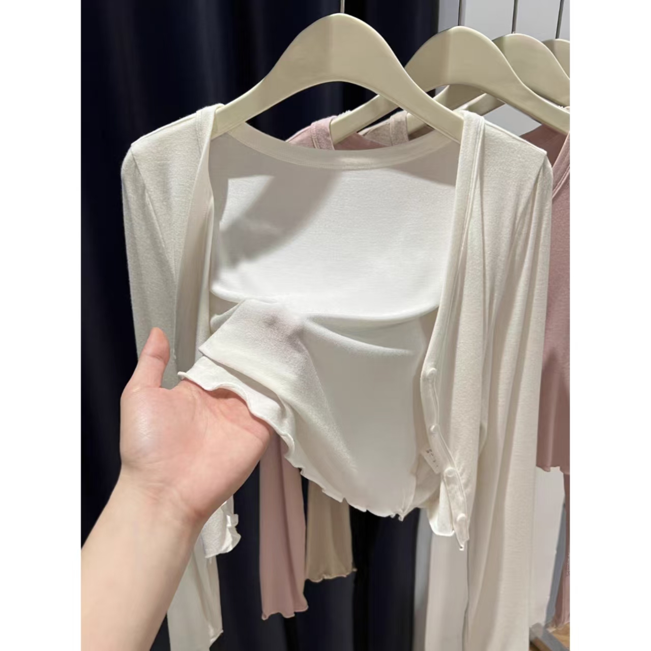 MuMu子酱微胖定制夏莫代尔木耳边白色披肩外搭外披开衫上衣WP9686