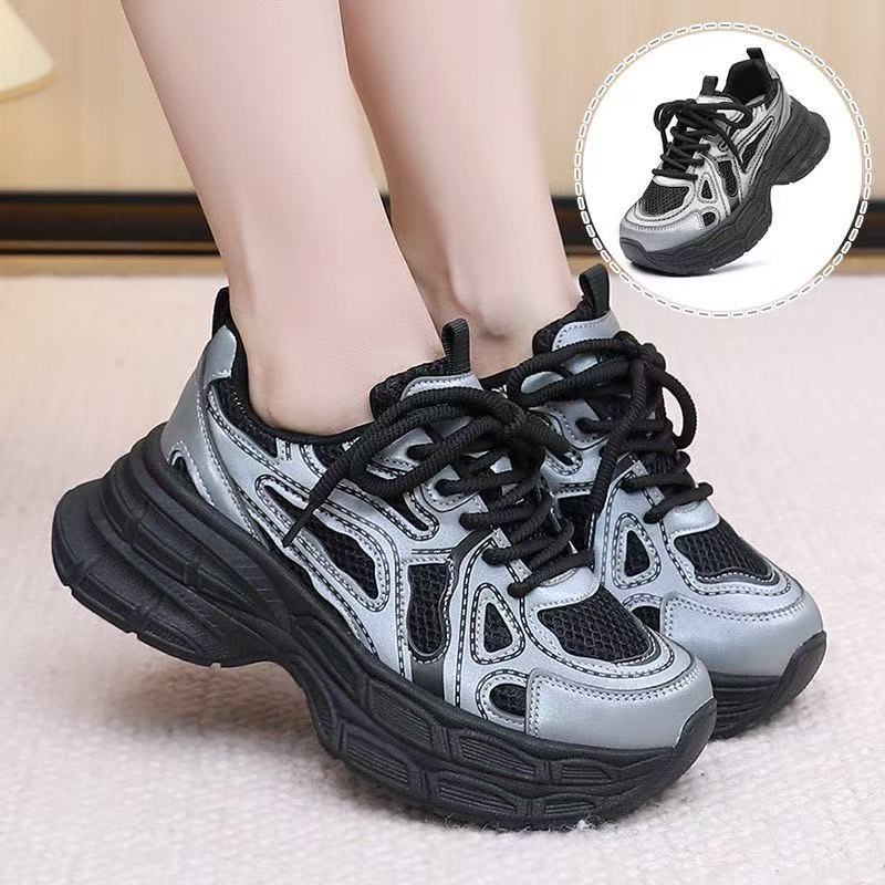 W388黑时尚厚底老爹鞋女2025秋季新款百搭休闲轻便增高潮流运动鞋