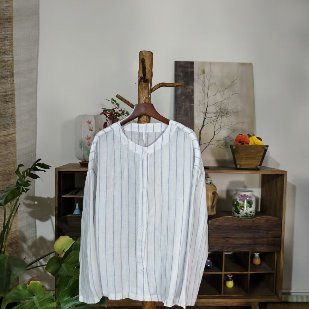 【大梅子推荐】设计款色织亚麻衬衫X0220