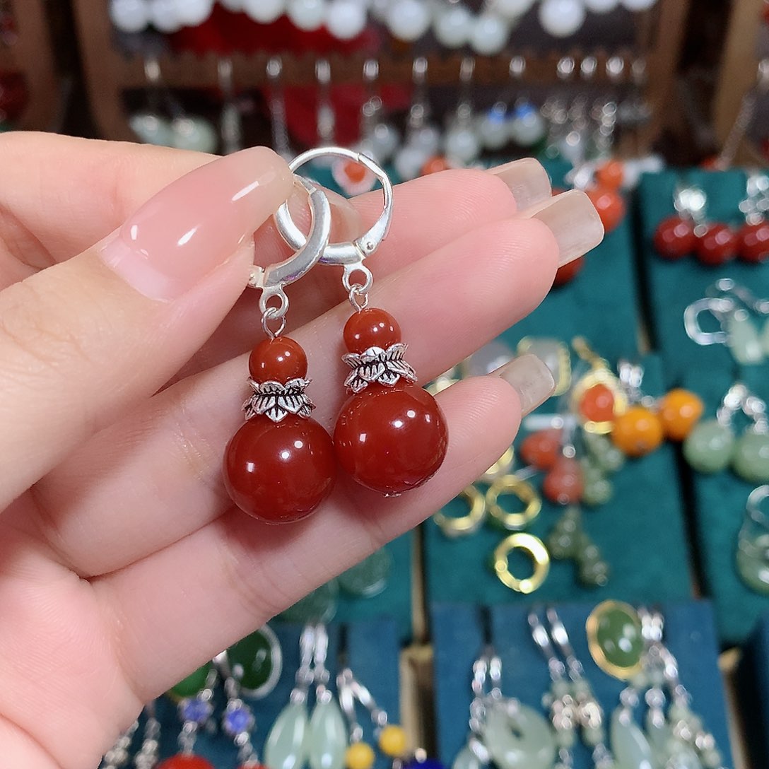 玛瑙/玉髓耳饰银S925镶嵌卡12左右