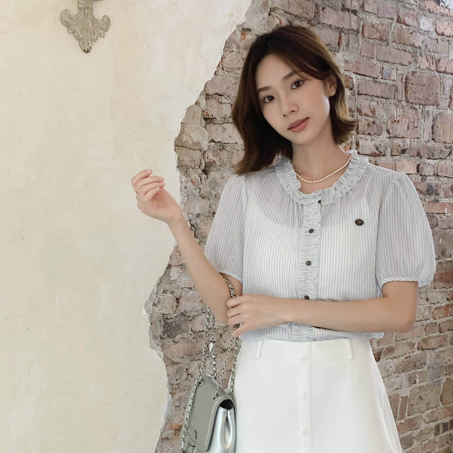 【新品】【木质香调】FS506S140 竖条纹上衣