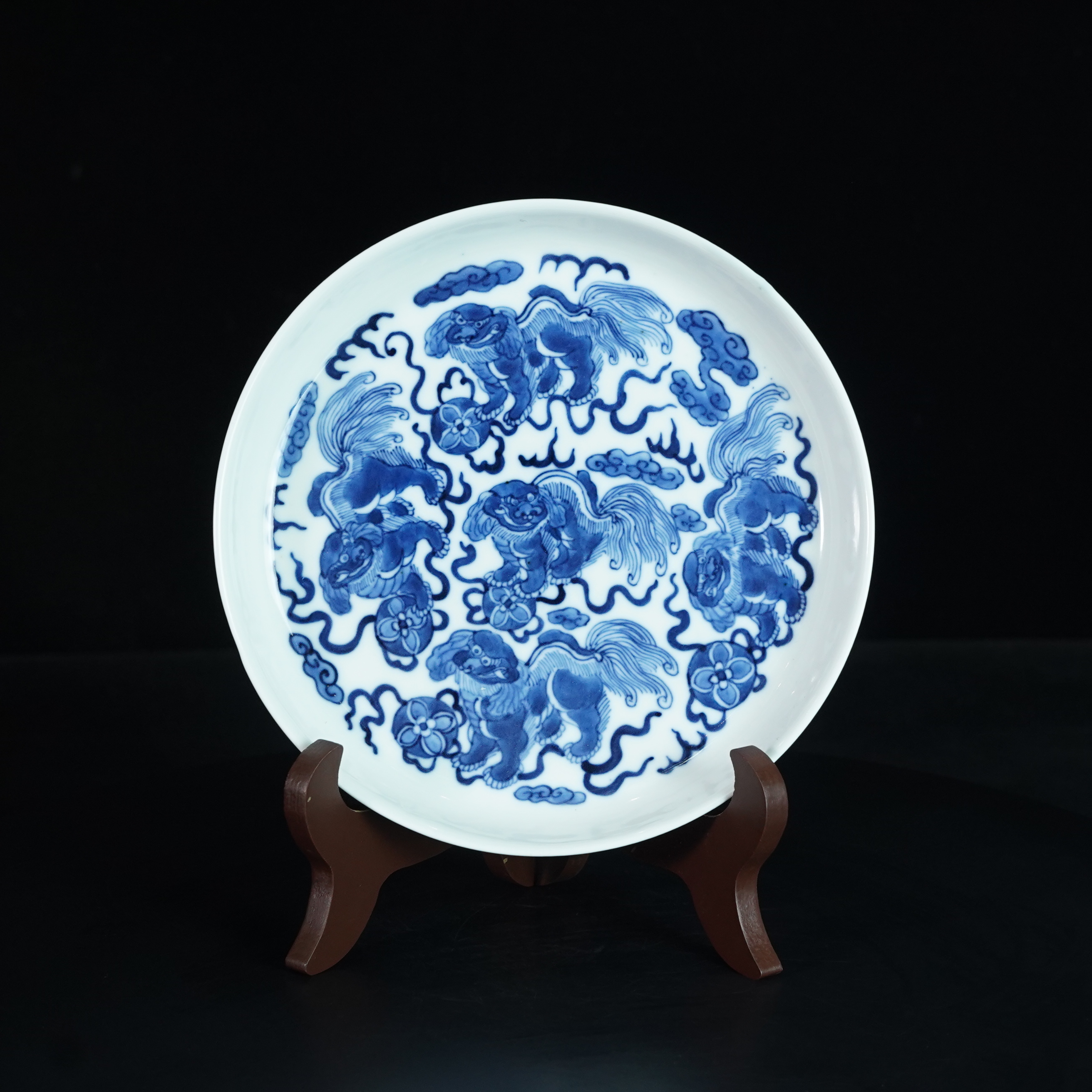 LCS250105006【十竹斋】清中晚期五世同堂青花铜锣洗