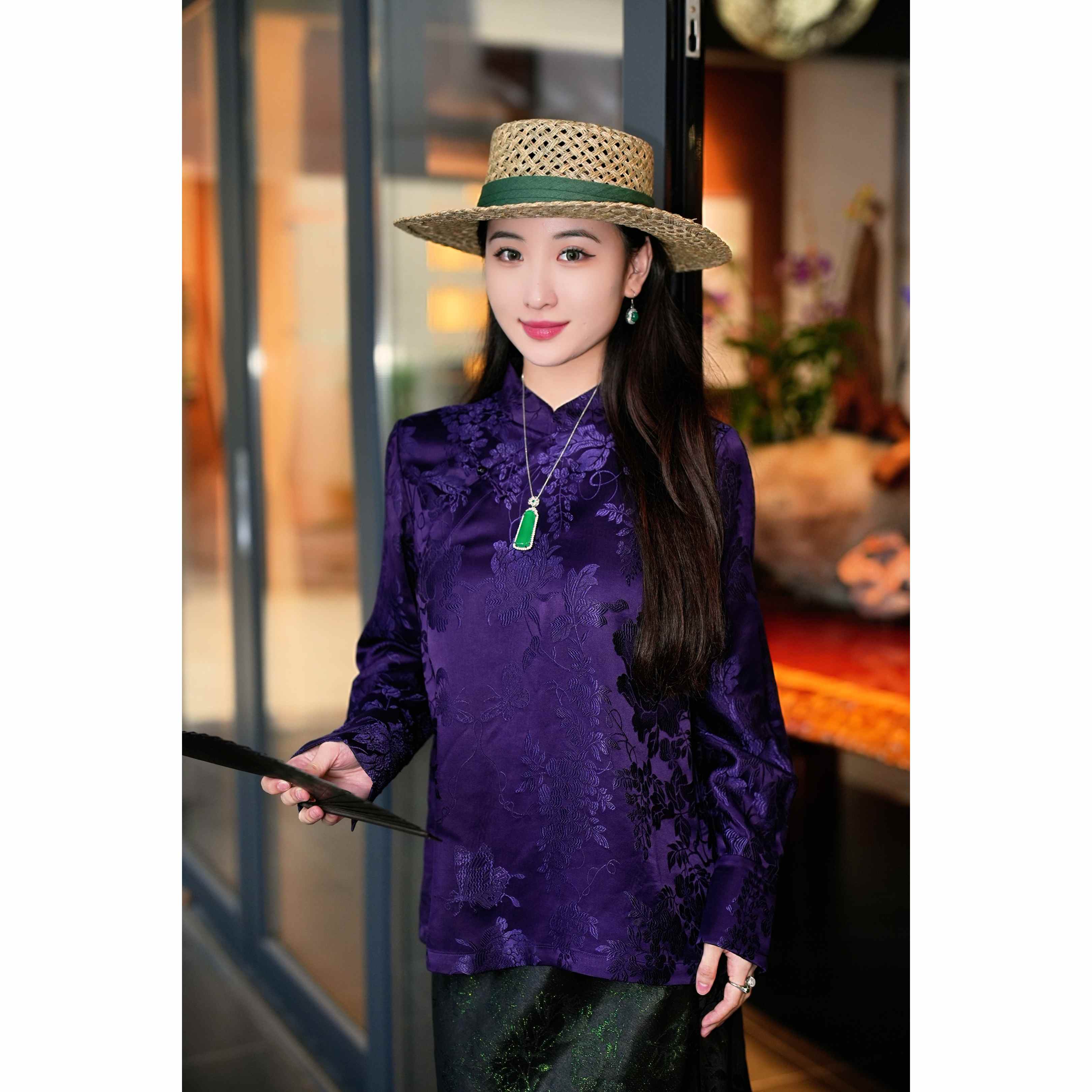 蓝大【空青​​】新中式桑蚕丝上衣5815