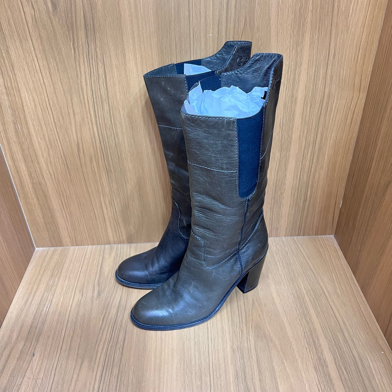 95新 Chanel/香奈儿 37码/棕色高筒高根牛皮靴/12267310