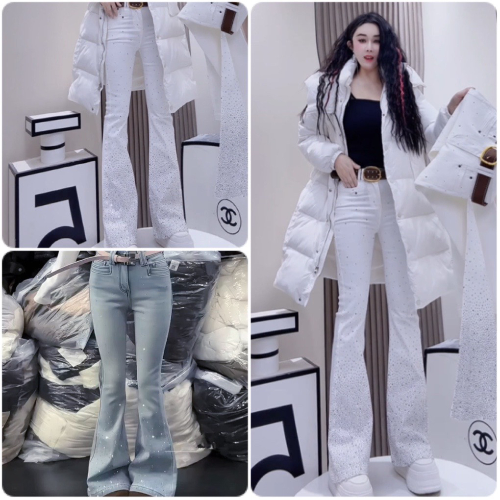 R 春款单裤辣妹弹力33916  中高腰修身显瘦百搭喇叭牛仔裤