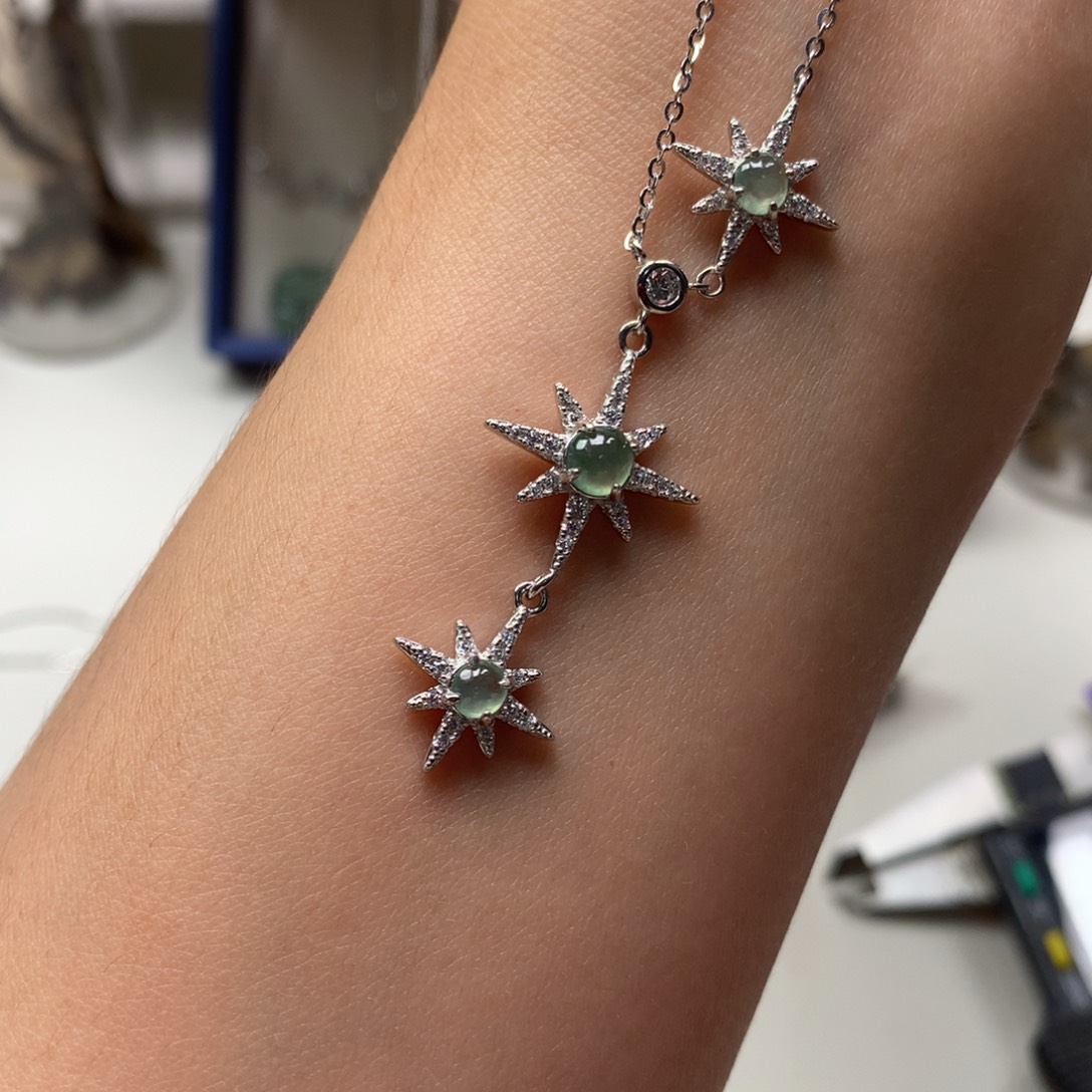 翡翠银S925镶嵌戒指项链