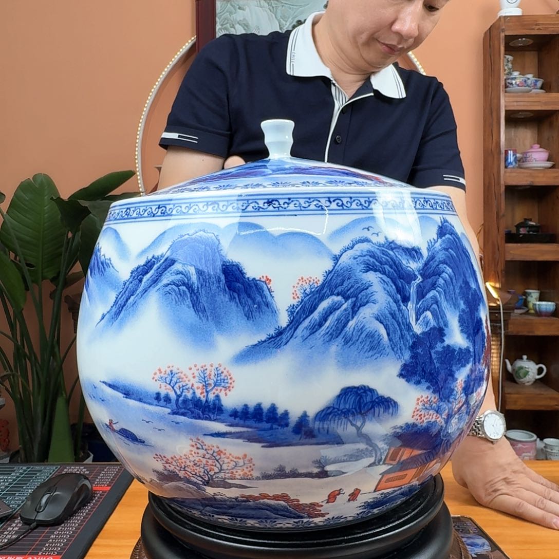 景德镇陶瓷手工山水罐子