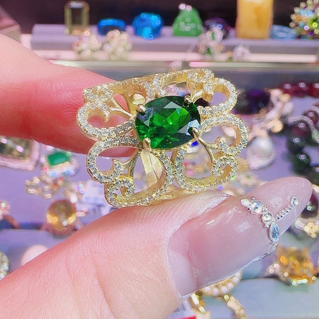 透辉石戒指银S925镶嵌