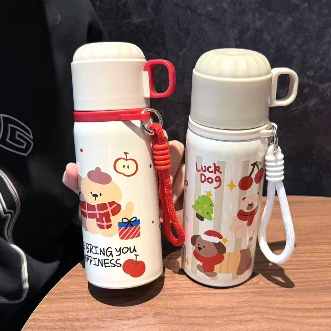 双饮保温杯女生适用可爱儿童不锈钢吸管学生水杯壶吸管大容量