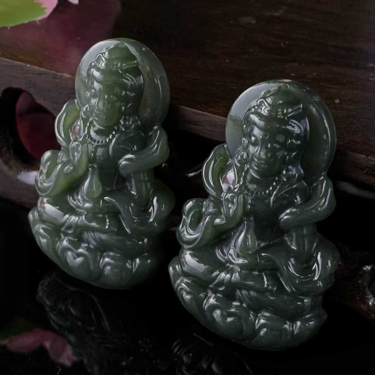 H4892高50左右-且末蓝和田玉观音-配珠链配绳-多样性发其一