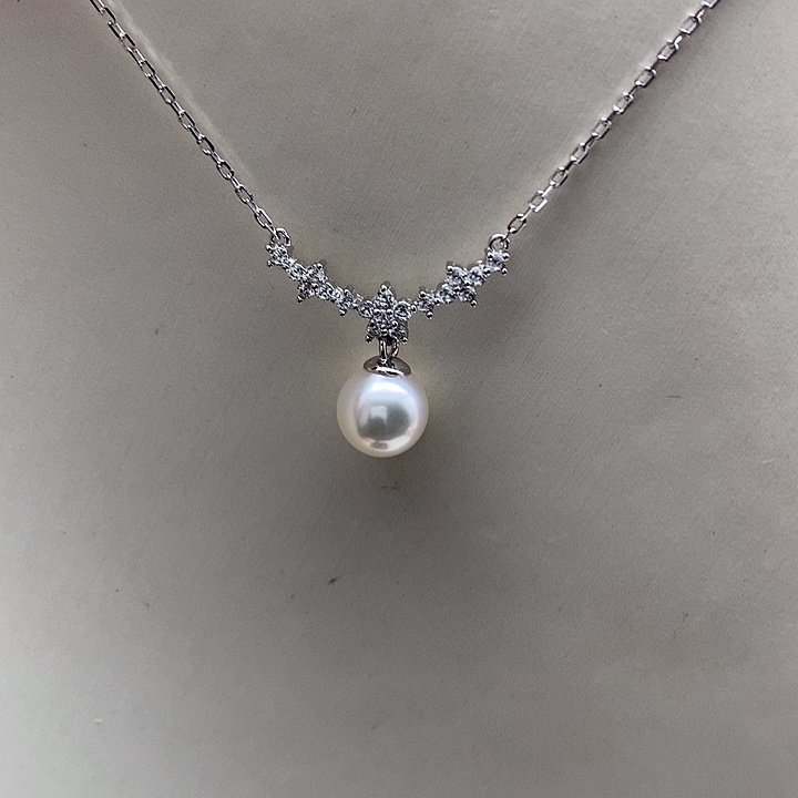 海水珍珠银S925镶嵌颈饰7-8mm